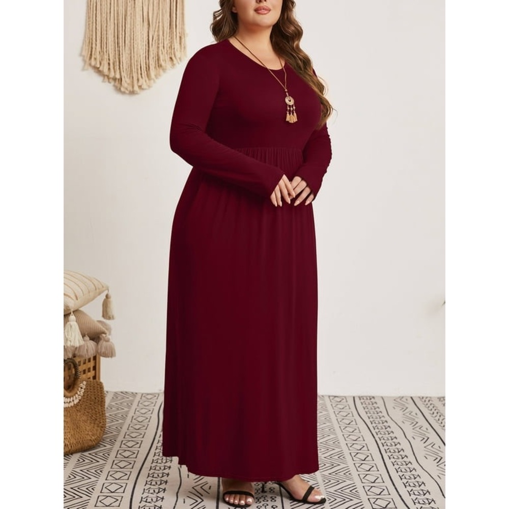 Mengpipi Women Plus Size Casual Long Sleeve Dress Loose Maxi Dress with Pockets